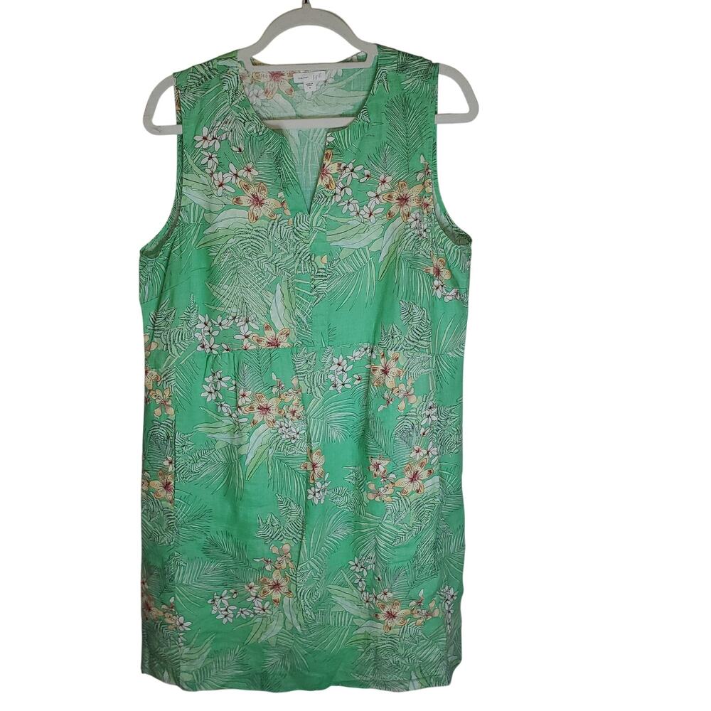 J. Jill Love Linen Tropical Floral Linen Shift Dress Green Knee Length M